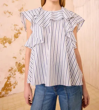 Ulla Johnson Amaia Cap Sleeve Top In Chalk Stripe
