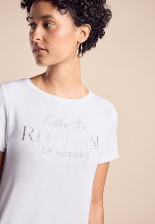 Street One Rundhalsshirt STREET ONE RHYTHM, Damen, Gr. 44, weiss (wei&szlig;), Jersey, Obermaterial: 95% Viskose (LENZING ECOVERO), 5% Elasthan, bedruckt, regular fit 