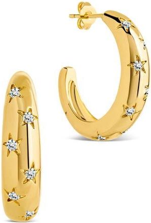 Sterling Forever Cubic Zirconia Star Accent Hoop Earrings in Gold at Nordstrom Rack