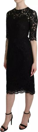 Dolce & Gabbana Womens Black Floral Lace Sheath Knee Length Dress