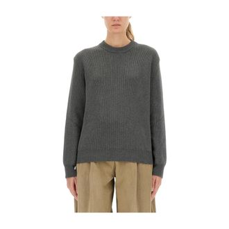 Golden Goose Maglione Girocollo in Cotone con Logo sul Retro - - Knitwear - Donna - Grigio - L