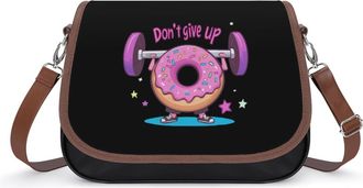 Generic Donut Weightlifting Dont Give Up Womens Leather Crossbody Bags with Adjustable Strap Casual Printed Shoulder Handbag