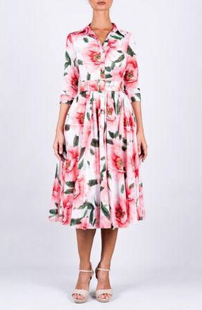 Samantha Sung A-Line Midi Aster Shirtdress in Magnolia at Nordstrom, Size 12