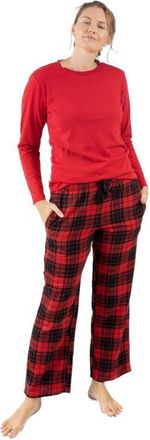 Leveret Womens Cotton Top & Flannel Pants Printed Holiday Pajama Set in Plaid Black & Red at Nordstrom, Size 6X-Large
