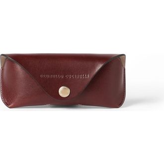 Brunello Cucinelli Calfskin glasses case in Wine at Nordstrom