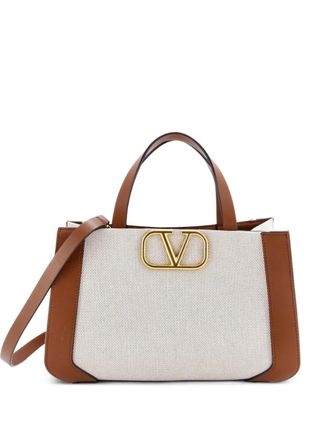 Valentino Garavani VLogo Shopper Canvas and Leather Small tote bag - Marrone