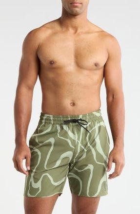 Volcom Lines Swim Trunks in Martini Olive at Nordstrom Rack, Size Medium