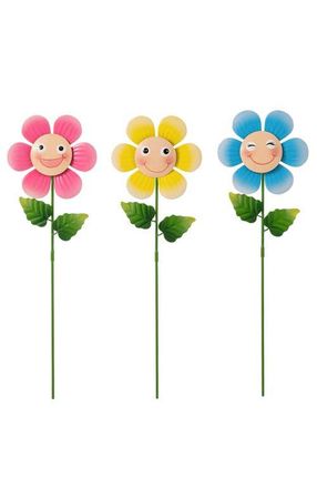 Glitzhome Set of 3 Metal Happy Face Flower Hydrangea Picks Wall Decor in Blue at Nordstrom, Size Medium