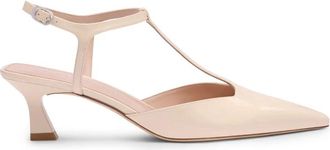 Stuart Weitzman Schoenen, Dames, Beige, 39 1/2 EU, Linnen, Vinnie T-Strap Pomp
