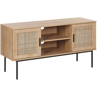 Beliani Beliani - Mobile Porta tv a 2 Ante in Rattan e Gambe in Metallo 120 x 63 cm Legno Chiaro Pasco