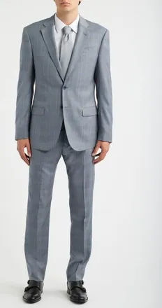 Emporio Armani Light Grey Check Virgin Wool Suit in Solid Dark Grey at Nordstrom, Size 56