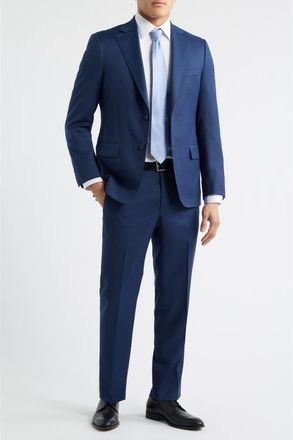 Samuelsohn Textured Dark Blue Wool Suit at Nordstrom, Size 40 Regular