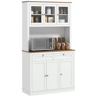OEM Armario De Cocina Con 3 Puertas De Vidrio Compartimento Abierto 2 Cajones Y Estantes Ajustables 100x40x180 Cm Blanco