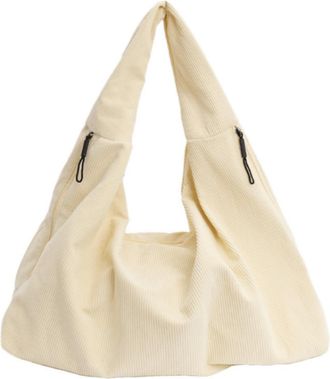 Generic Womens Large Capacity Corduroy Handbag, Solid Color Casual Shoulder Bag, Soft Fabric Daily Carryall Purse (Cream colour)