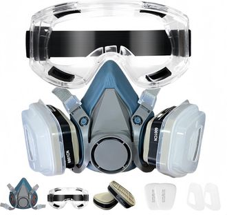 OEM Mascarilla Respiratoria Industrial 7 En 1 Para Pintura En Aerosol + Gafas De Seguridad, Mono Protector, Filtro De Seguridad, Mascarilla Antipolvo, Rep