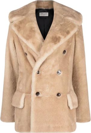 Saint Laurent Faux Fur & Shearling Jackets, female, Beige, S, Faux Fur Double Breasted Jacket