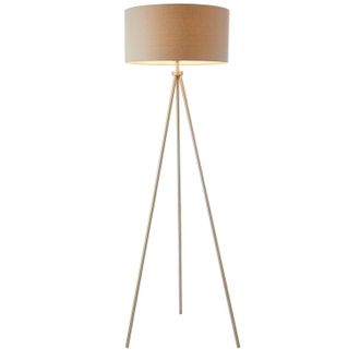 Loops Sleek Tripod Floor Lamp Matt Nickel E27 Free Standing Lounge Light & Grey Shade in Metallics