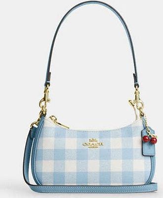 Coach Womens Teri Mini Crossbody Bag With Gingham Print And Charm in Blue | PVC