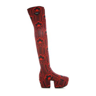 Prada Over-knee Boots, female, Red, Size: 6 1/2 US Jaquard Embroidered Boots