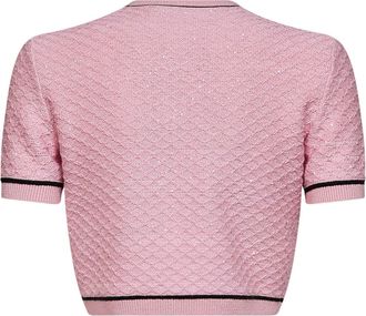 Self Portrait Womens Cardigan Cropped Sequin Knit Pink Polyester Cardigans Sweater