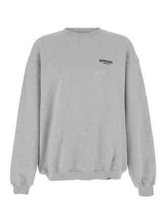 Represent Grey Crewneck Sweatshirt With Logo Lettering On The Front And Maxi Logo Print On The Rear In Cotton Man