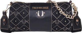 True Religion Studded Denim Zip Top Barrel Bag