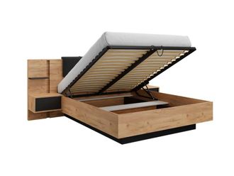 VENTE-UNIQUE.COM Cama con canap&eacute; abatible melamina gris antracita, color natural claro