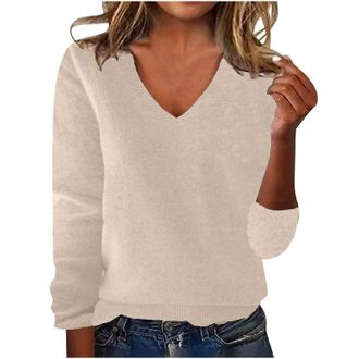 Generic Ladies Jumpers Size 16, Womens Jumpers Cashmere Jumper Sweaters for Women UK Slim Fit Long Sleeve Tops Clothing Fashion Solid Color Knit Sweatshirts P