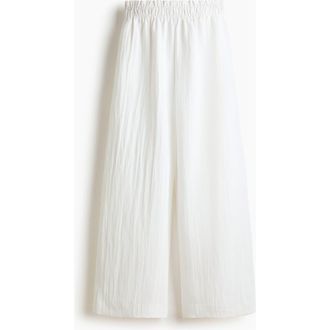 H&M Wide Frill-trimmed Trousers in White at Nordstrom, Size Xx-Large