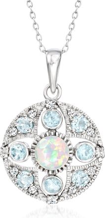 Ross-Simons Opal and Sky Blue Topaz Pendant Necklace With. White Zircons in Sterling Silver