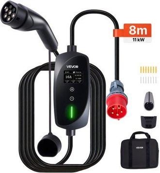 OEM Cargador Para Veh&iacute;culo El&eacute;ctrico Tipo 2 Trif&aacute;sico 11 Kw 16 A, Cargador De Pared Ev Con Cable De 8 M, Punto De Carga Con Enchufe Cee16, Pantalla Lcd, E