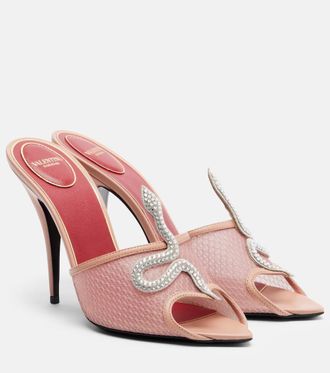 Valentino Garavani Coeur Vipere embellished mesh mules