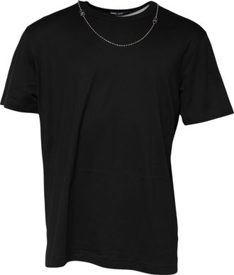 Dolce & Gabbana Black Chain Necklace Cotton Crewneck Mens T-shirt