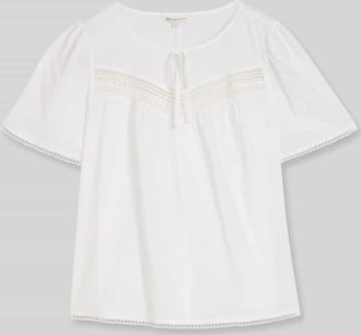 Tom Tailor Denim Regular Fit Bluse aus Baumwoll-Viskose-Mix mit H&auml;keldetails in Weiss, Gr&ouml;&szlig;e XS