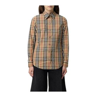 Burberry Shirts, female, Beige, XS, Checked Cotton Poplin Shirt