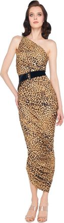 Norma Kamali Diana Gown Small Brown Leopard Print One Shoulder DDR3151