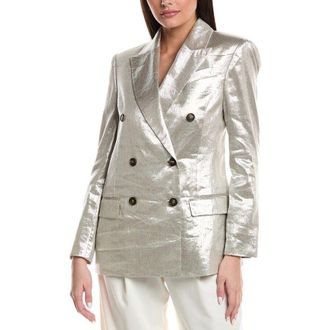 Brunello Cucinelli Light Silver Linen Blazer, Brand Size 44 (US Size 10)