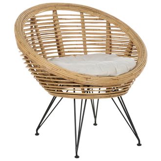 Beliani Beliani - Silla Boho Rat&aacute;n Beige Claro Coj&iacute;n Tela Algod&oacute;n Resistencia Media Interior Natural Maratea
