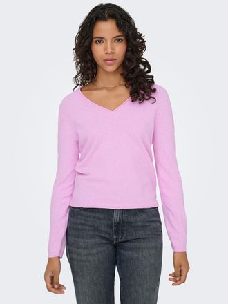 Only V-Ausschnitt-Pullover ONLY ONLLOYAL LIFE LS V-NECK PULLO KNT NOOS, Damen, Gr. XS, super pink detail:melange, Strick, Obermaterial: 80% Polyester, 20% 