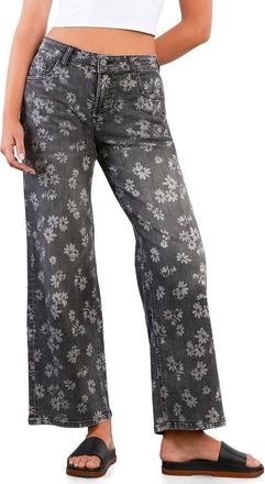 HINT OF BLU Floral Wide Leg Jeans in Grey Floral Denim at Nordstrom, Size 29