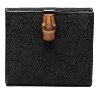 Gucci Bamboo Black Gg Canvas Leather Wallet (Bi-Fold) (Pre-Owned)
