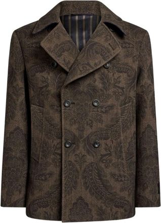 Etro Wool Pea Coat - Heren - Mantel - Bruin - S - Wol - Jassen
