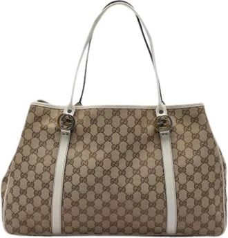 Gucci Pre-owned Twins Tote Bag - Dames - Vintage Shopper - Beige - ONE Size - Leer - Vintage