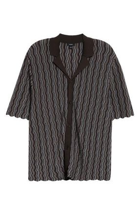 Reiss Drake Button-Up Knit Stripe Shirt in Brown at Nordstrom, Size Xx-Large