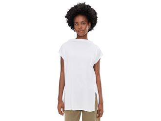 Eileen Fisher Ribbed Knit Funnel Neck Tunic Womens Clothing White : LG, Lyocell/Tencel