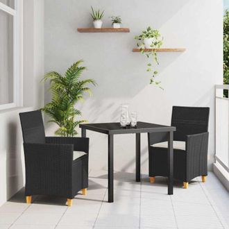 vidaXL Conjunto De Comedor De Jard&iacute;n 3 Pcs Negro Rat&aacute;n Sint&eacute;tico Vidaxl