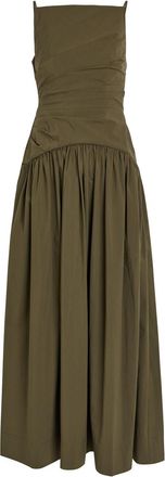 Shona Joy Campbell Ruched Cotton-blend Maxi Dress - Green - 16 (UK16 / XL)