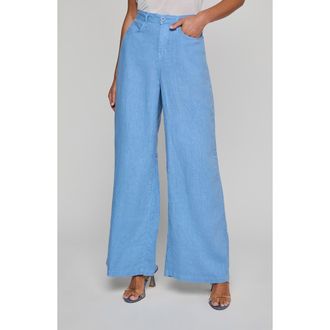 L'agence Amara Wide Leg Linen Pants in Allure Blue at Nordstrom, Size 29