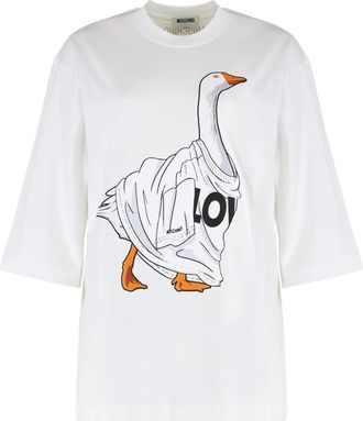 Moschino Tops, Dames, Wit, L, Katoen, Cotton T-shirt met ronde hals