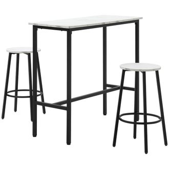 HOMCOM 3 Piece White Bar Table Set For 2 With Stools Steel Frame Footrest | TJ Hughes